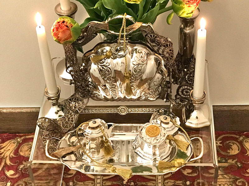 Victorian-style bread warmer, rosewater, sugared almonds