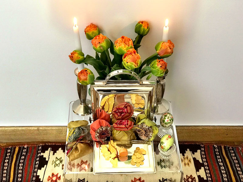 bright orange, double tulips