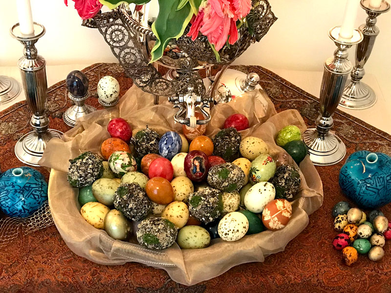 marriage sofreh with hand painted eggs