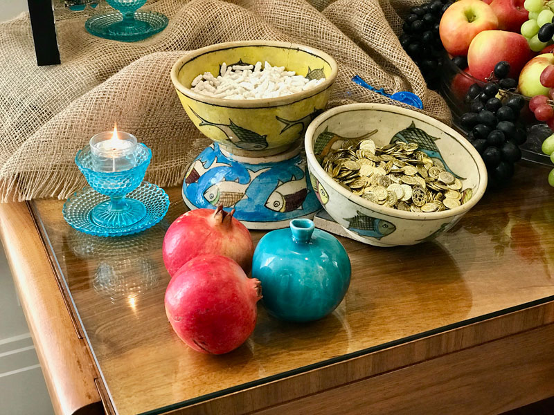 pomegranates, sugared almonds, and gilded coins