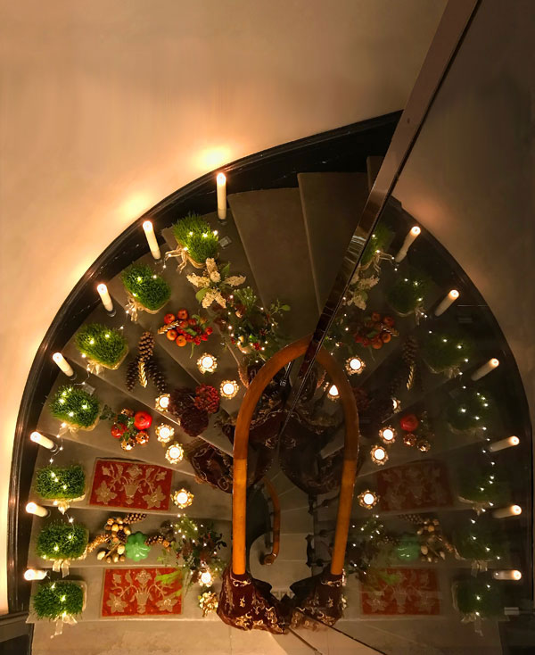 Christmas and Nowruz Sofreh on steps