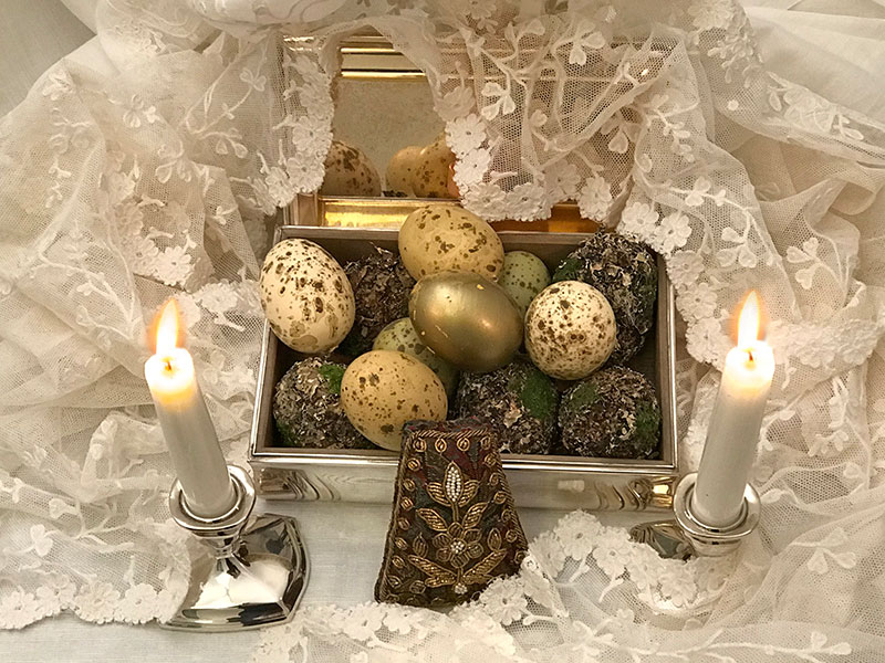 art deco box of decorated eggs