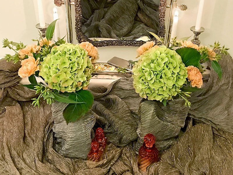 Hydrangeas and carnations on textile