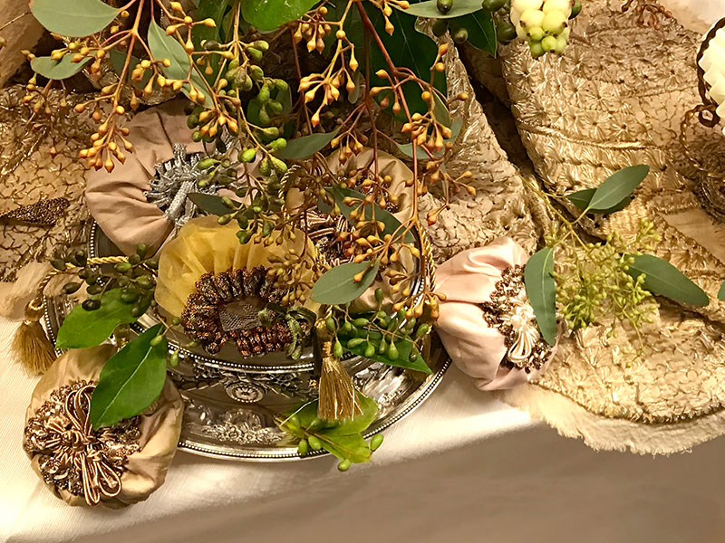 bonbonneires, gold and ivory textiles