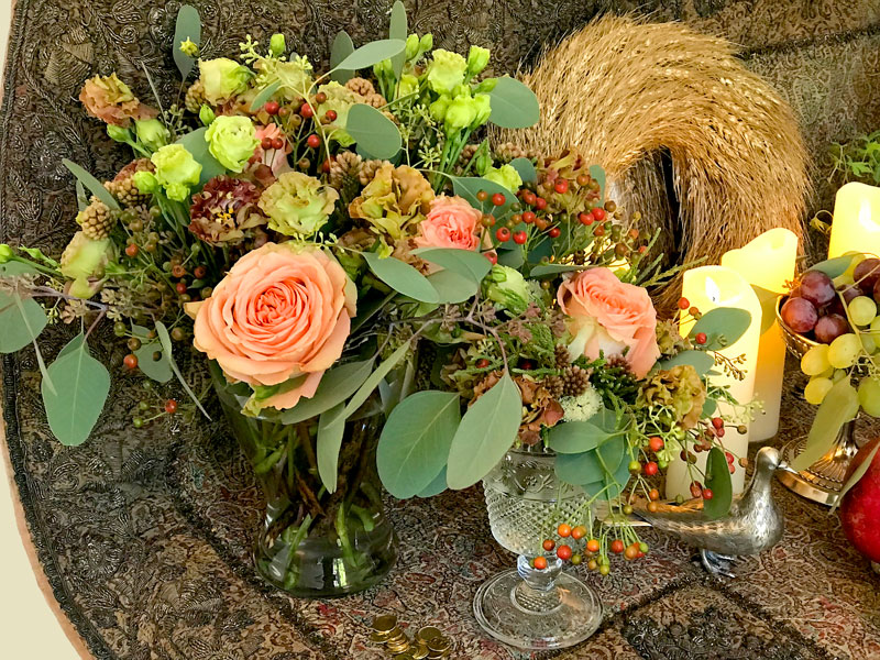 harmonious bouquets softly illuminated with flames