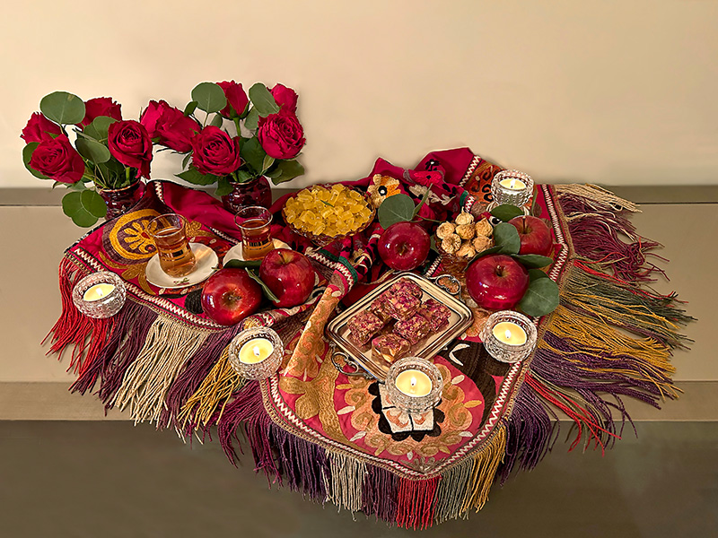 Miniature Sofre on suzani with colorful fringe