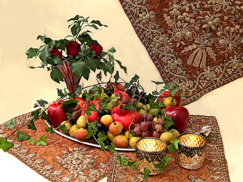 Antique silver-plated tray of a mixture of fruit