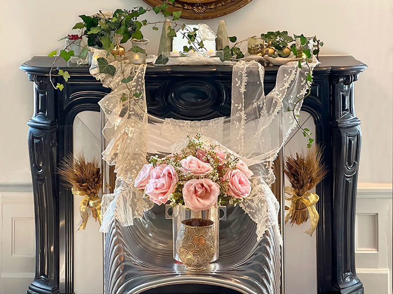 compact sofreh with mirror, sugarloaves, coins, wheat, and rosebuds