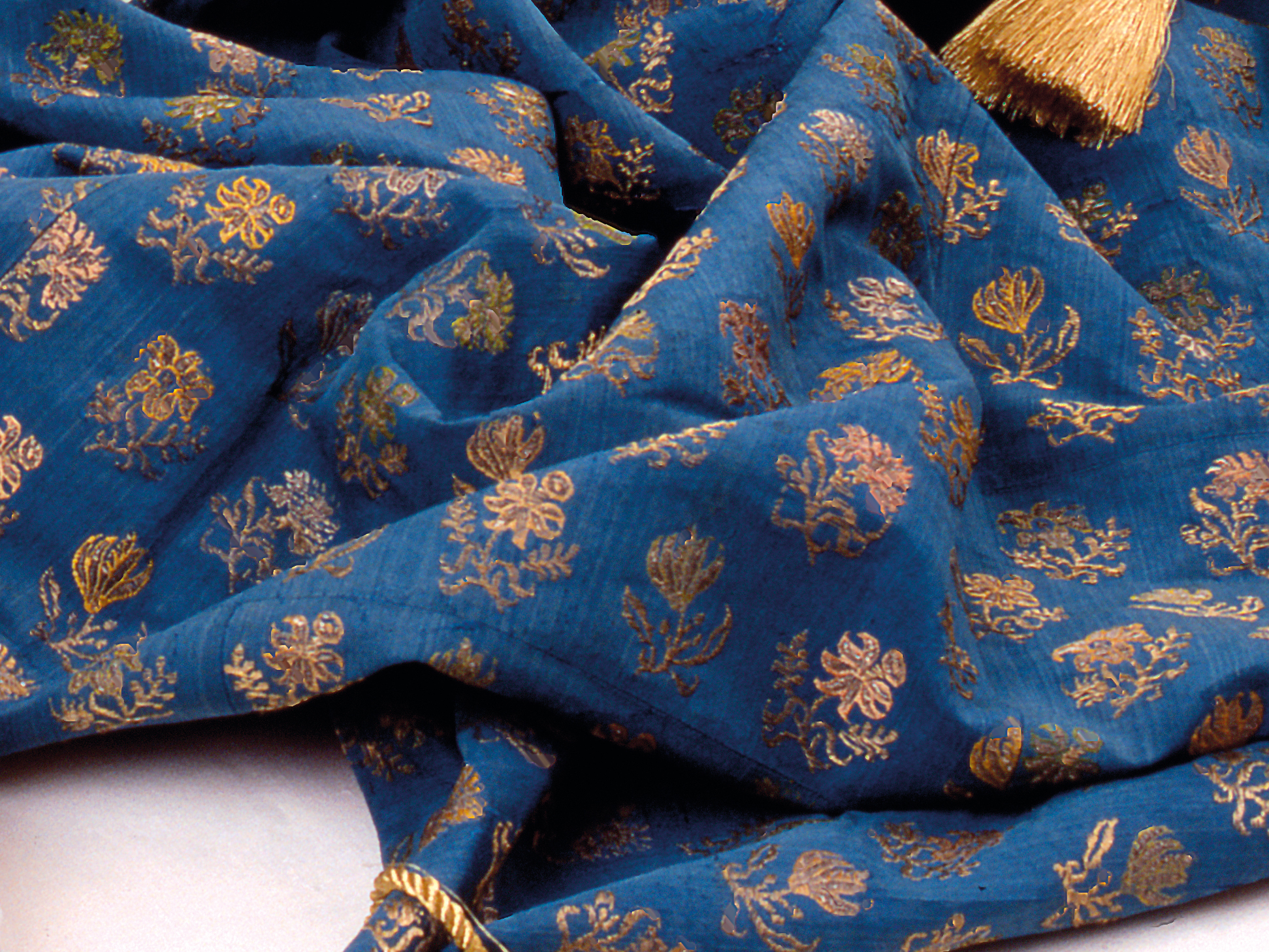 Blue and gold antique Persian silk brocade