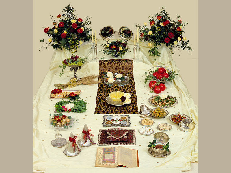 Double Reflection, Red and Gold Velvet Sofreh