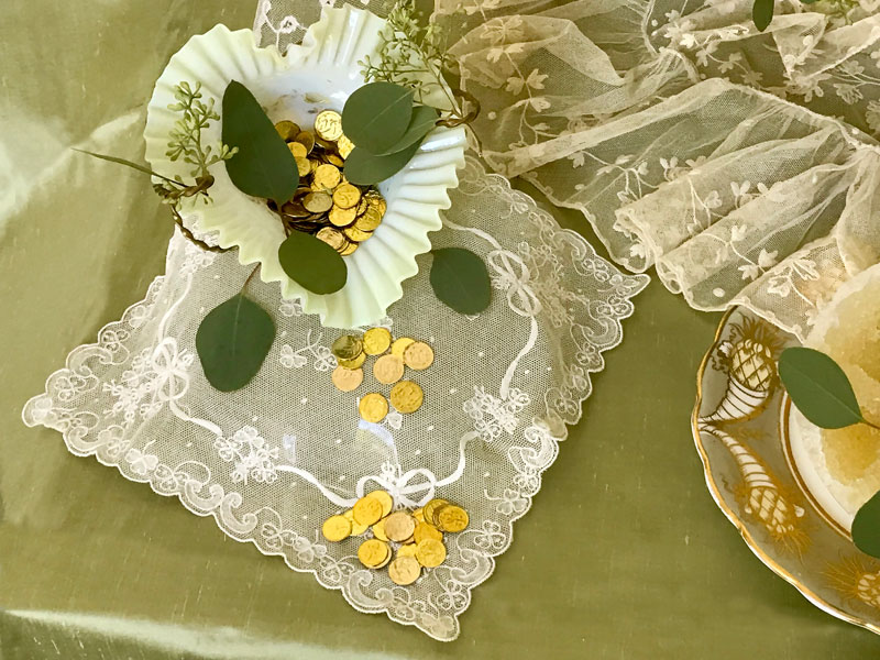 antique opaline vessel of gilded coins