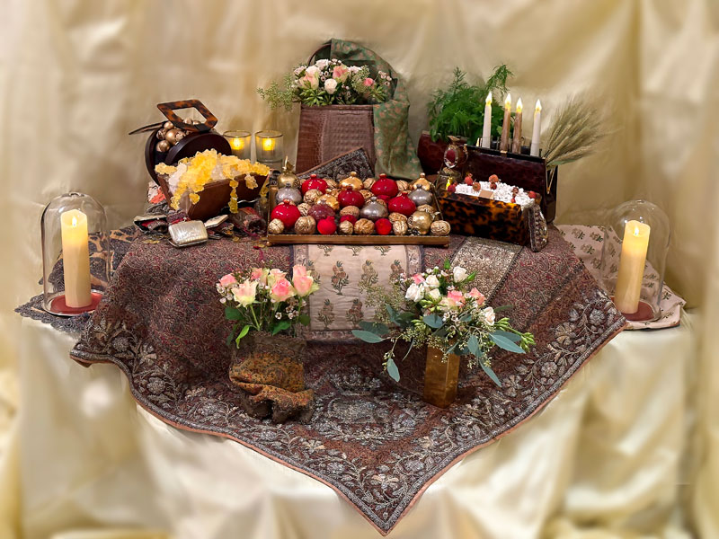 antique Persian textile (termeh) in subtle shades of yellow