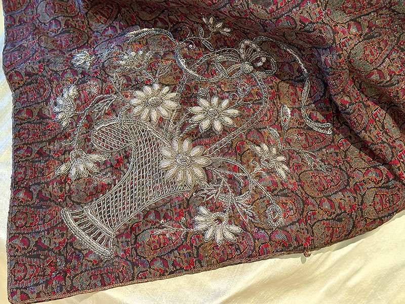 basket of flowers embroidered on persian textile