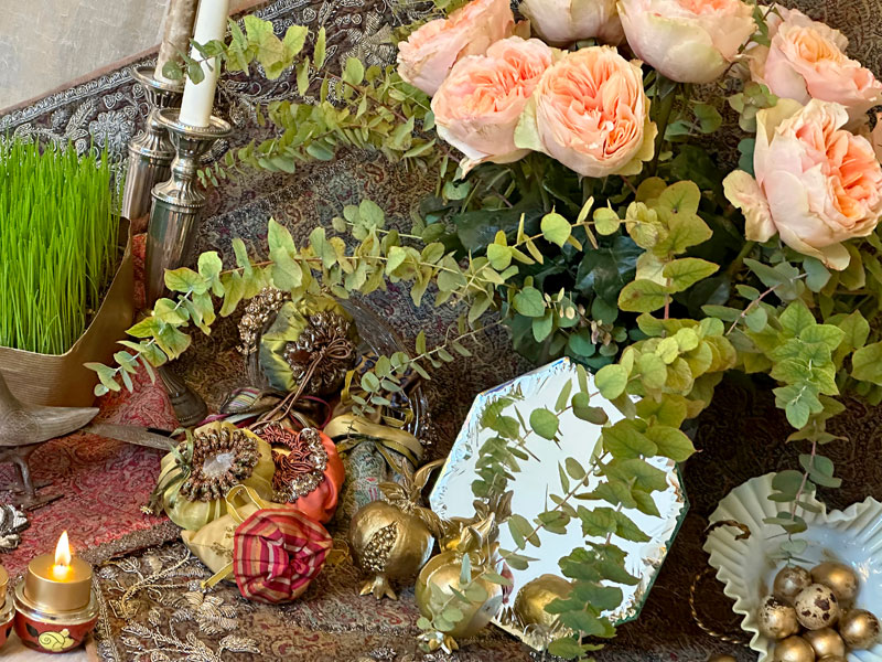 hanging branches of Eucalyptus stuartiana and their reflection in the mirror